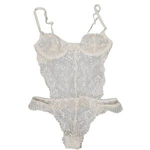 Y2K Victoria's Secret 34B White Lace Eyelet Bodysuit Lingerie Wedding Coquette